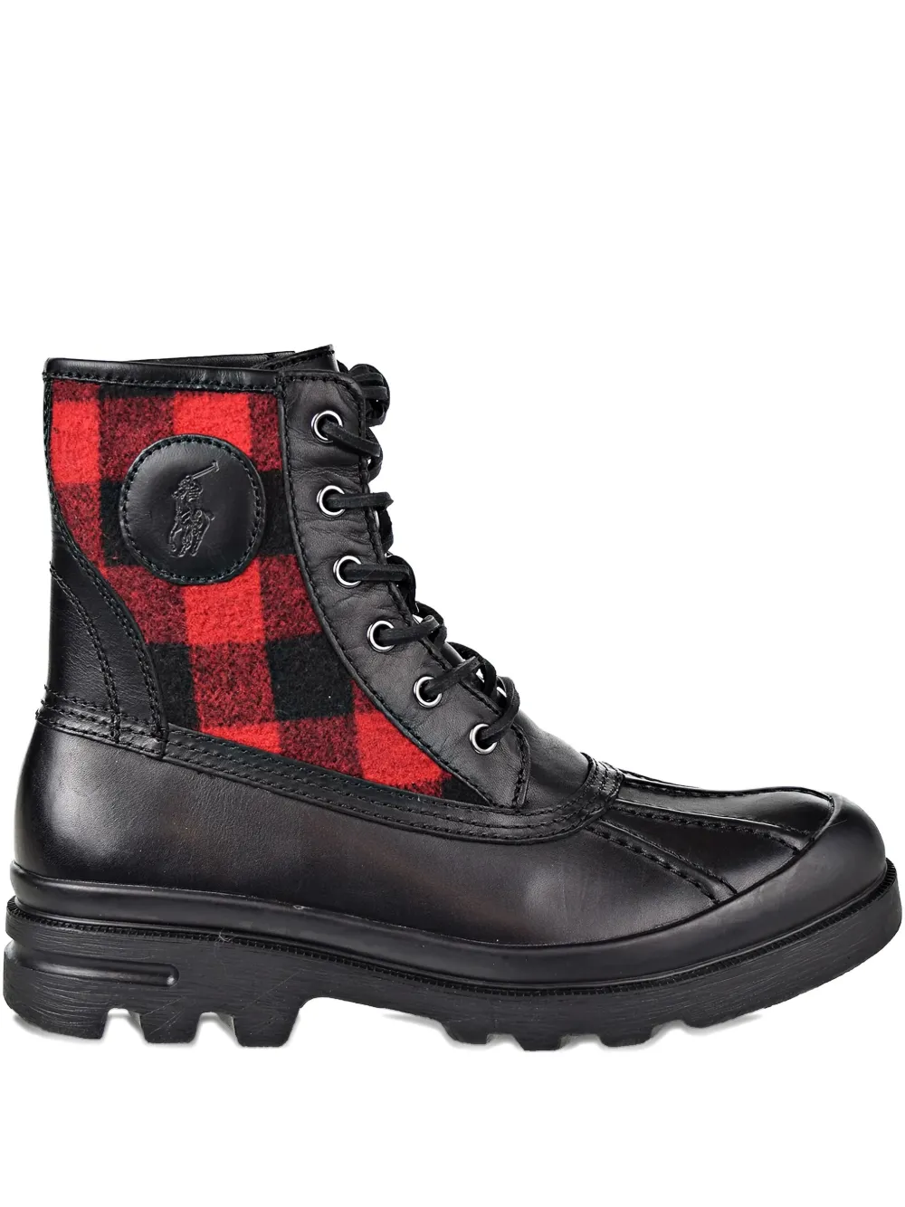 Polo Ralph Lauren lace-up plaid-panel boots Black