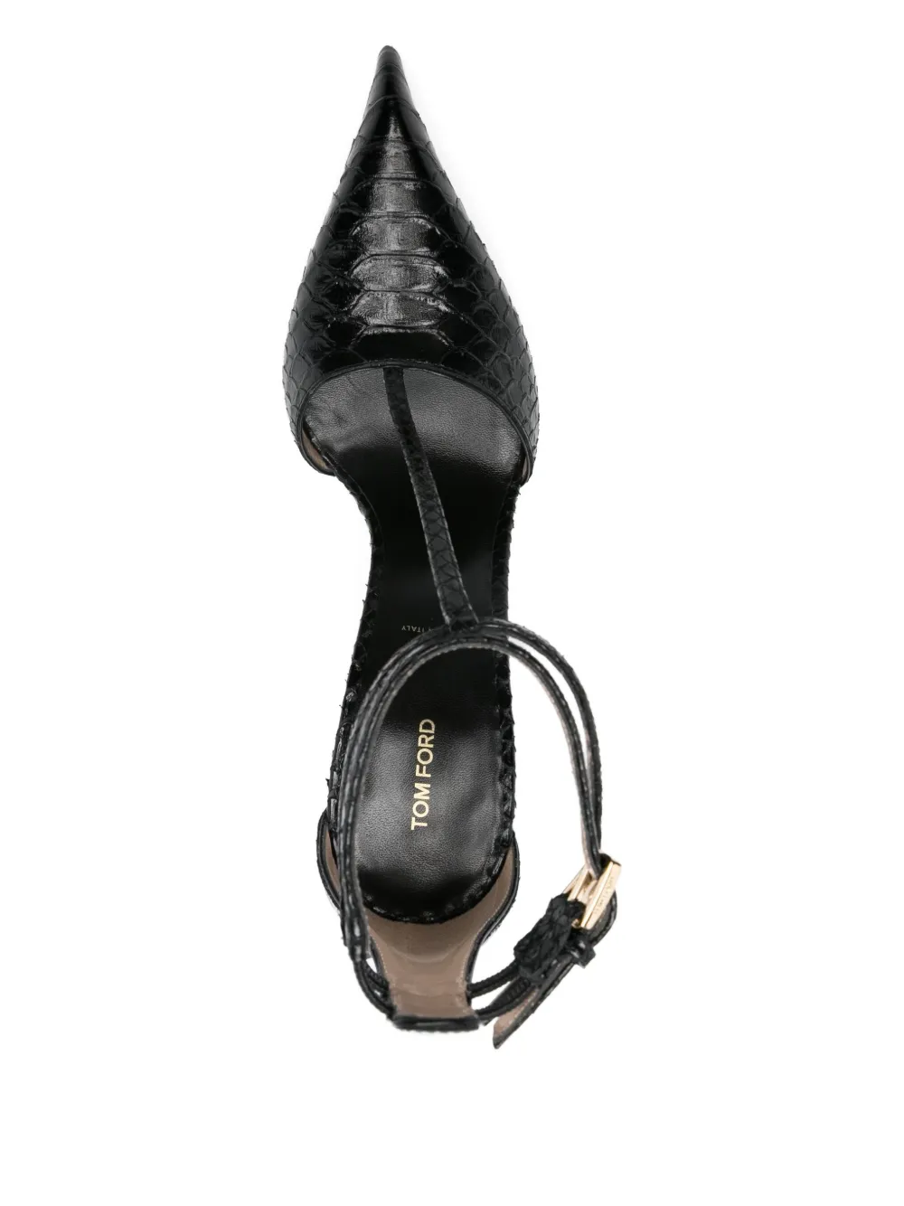 Tom Ford Printed Python T Strap Pumps In Black