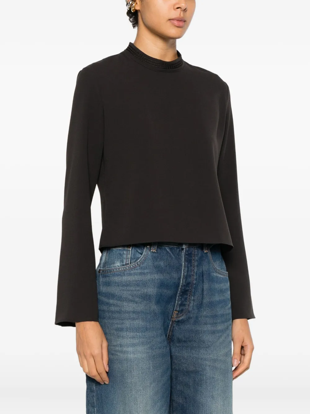 Pinko Bucatini Flared-sleeve Blouse In Brown