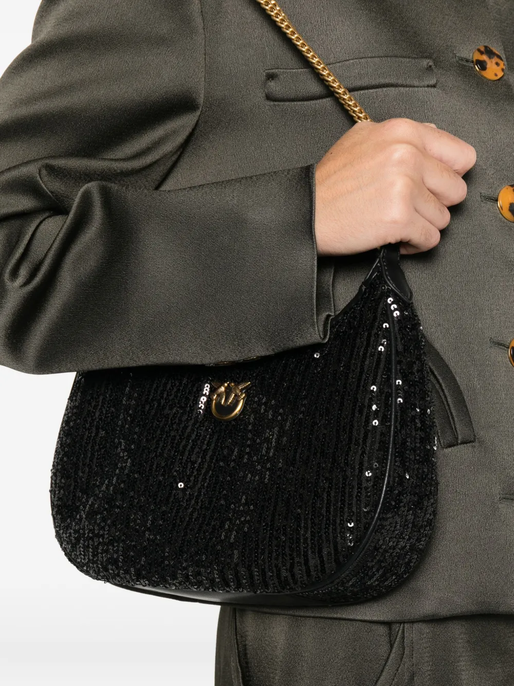 PINKO mini Half Moon sequinned shoulder bag - Zwart