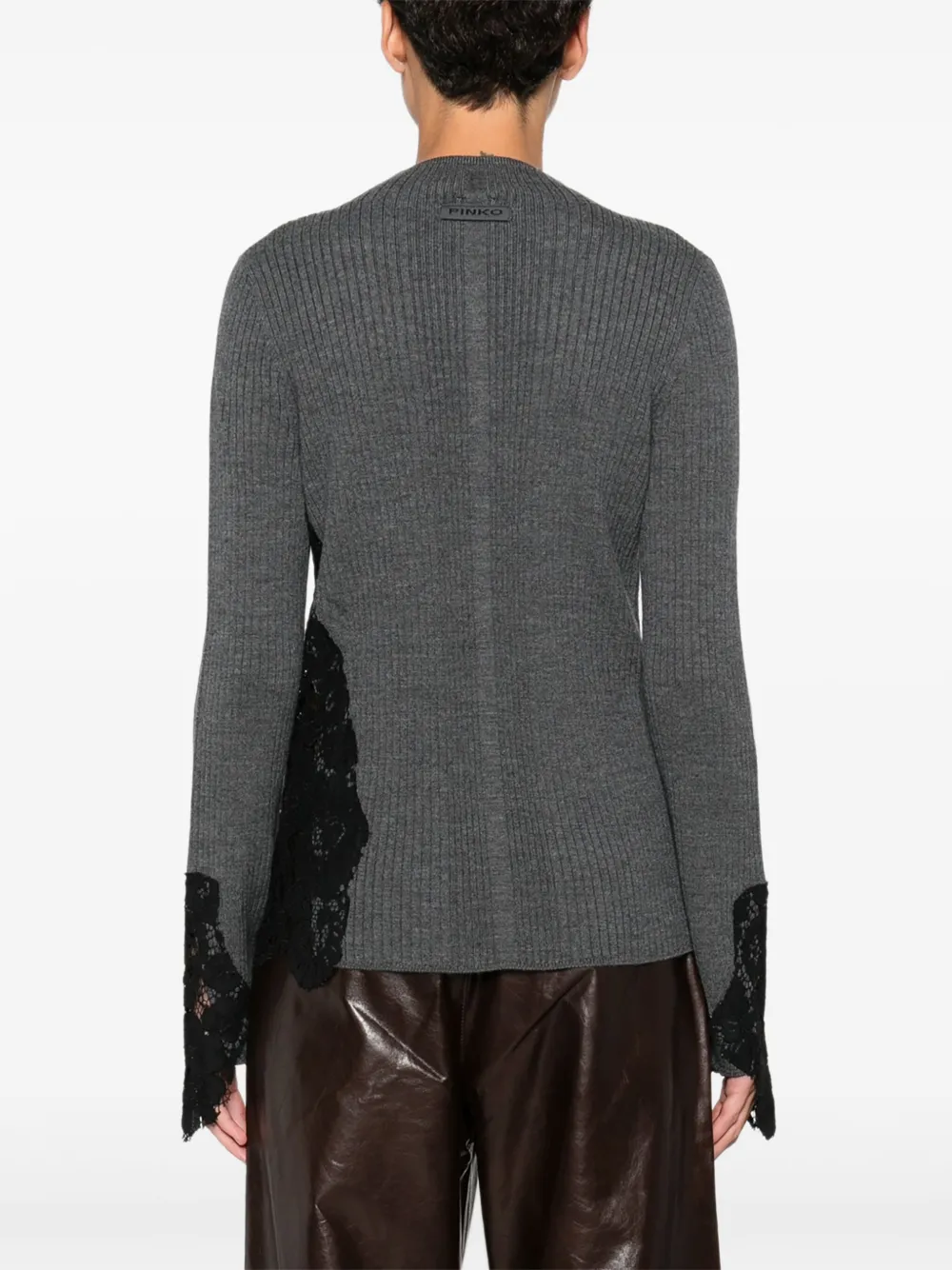 Pinko Samoa Lace-insert Ribbed Sweater In Gray