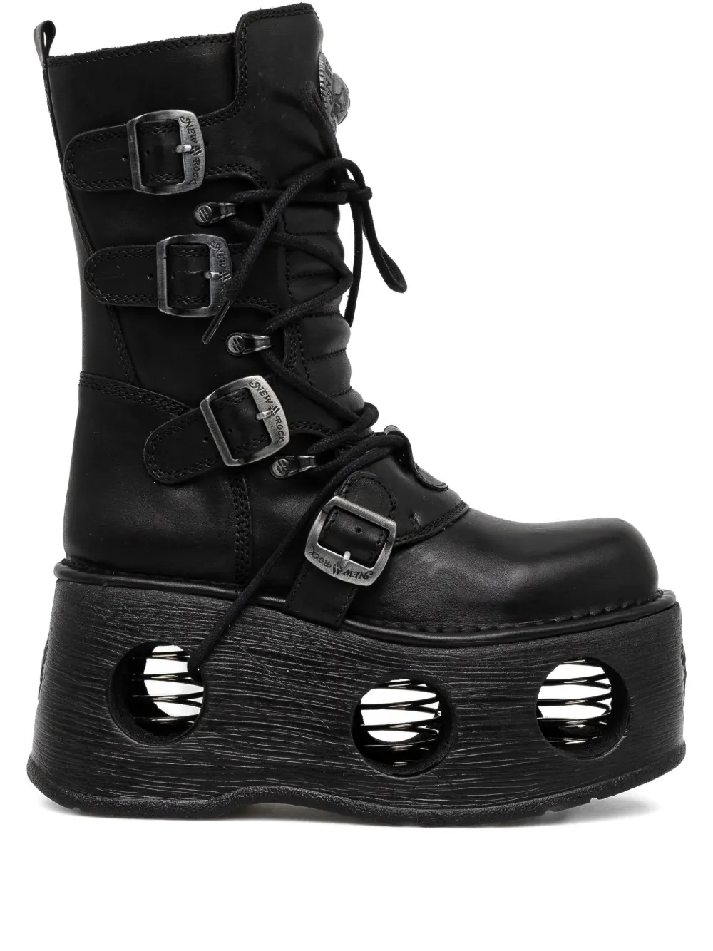 NEW ROCK 100mm buckle platform boots | Black | Image 1