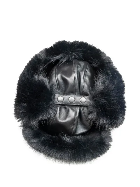 Vaquera leather faux fur-trimmed hat