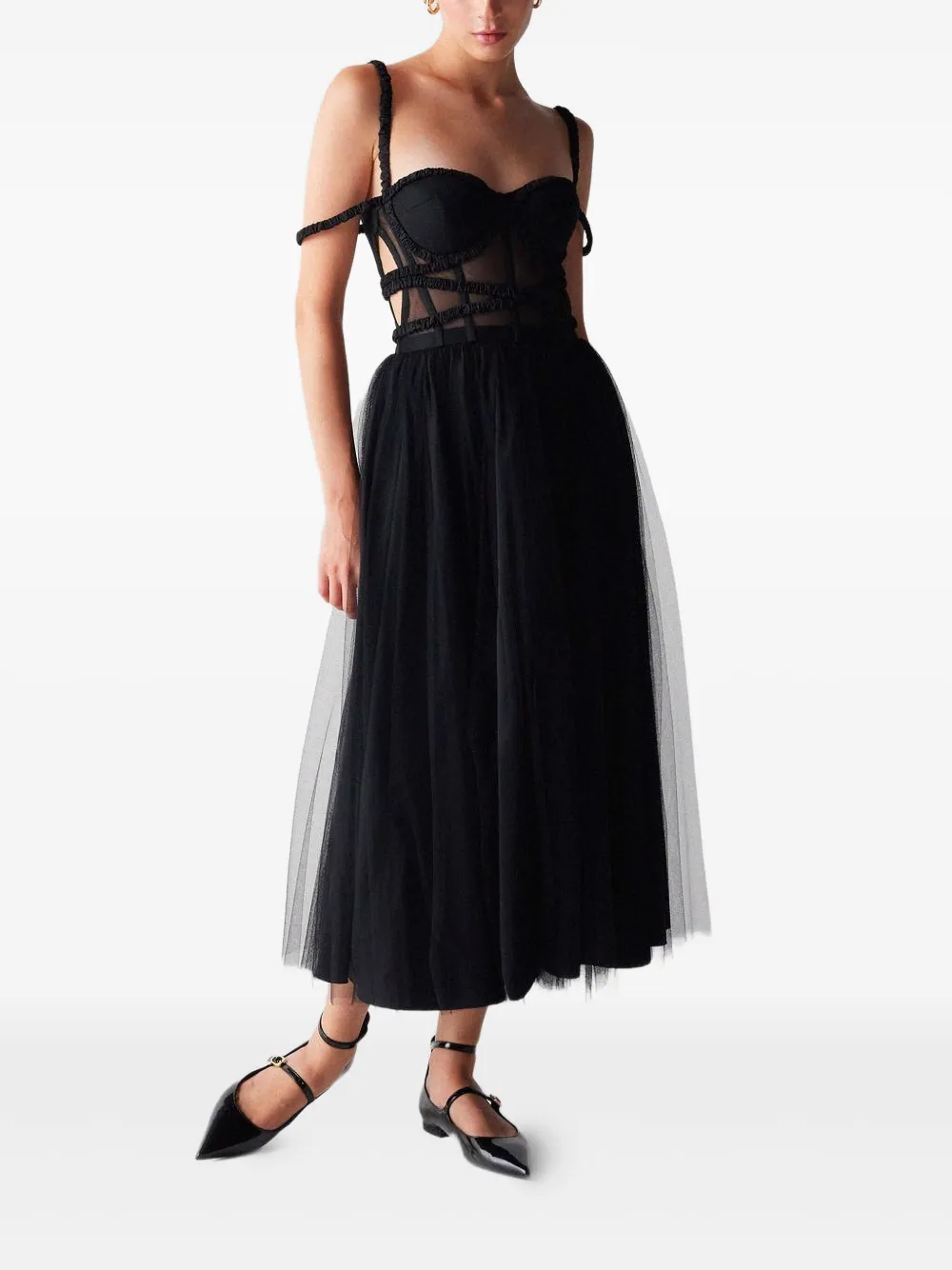 1913 DRESSCODE Dresscode 615 tulen jurk met vlakken - Zwart