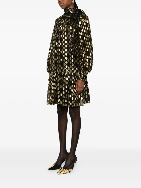 gold wrap dresses Black And Gold Chiffon Maxi Dress – self-portrait-US