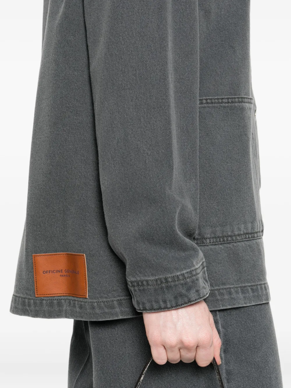 Officine Generale Corduroy-collar Denim Jacket In Gray
