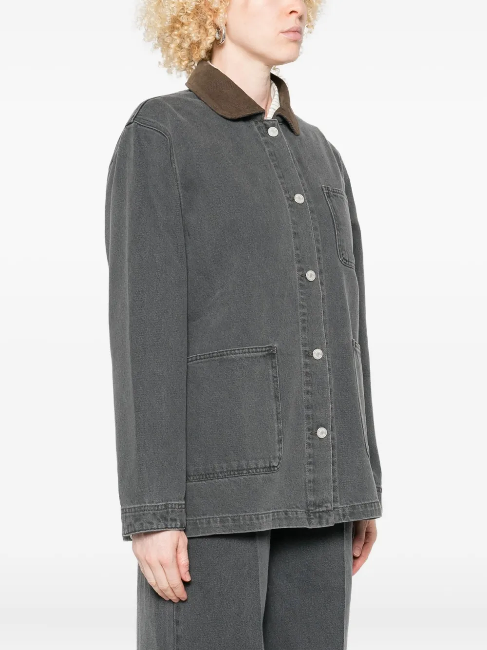Officine Generale Corduroy-collar Denim Jacket In Gray
