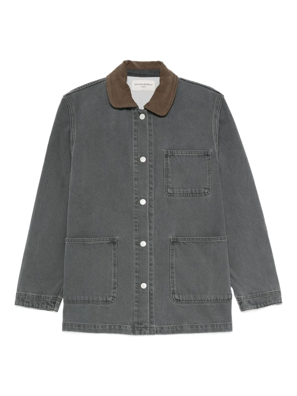 Officine Generale Corduroy-collar Denim Jacket In Gray