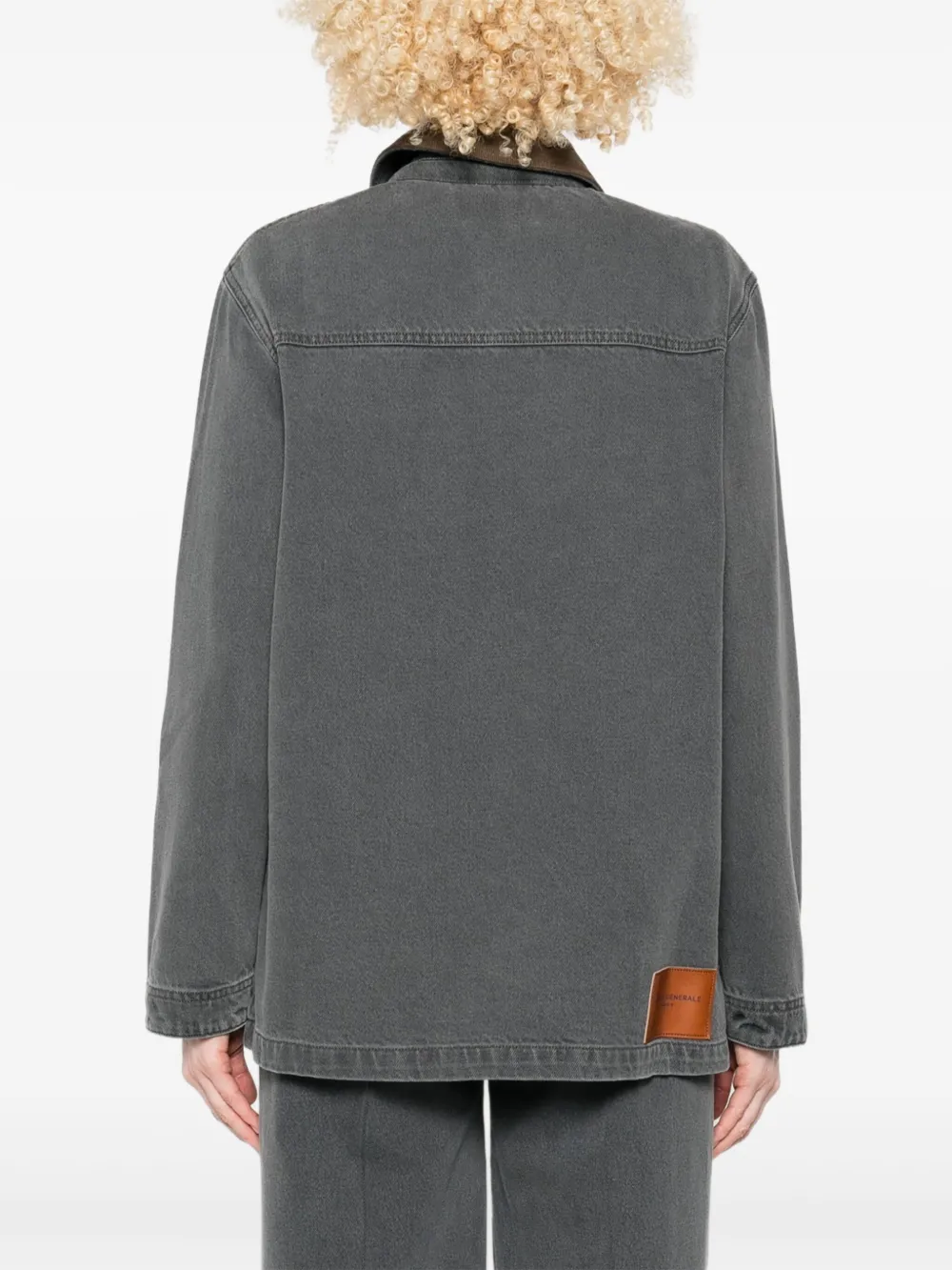 Officine Generale Corduroy-collar Denim Jacket In Gray