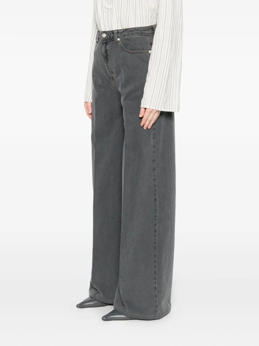 Officine Generale Wide-leg High-waisted Jeans In Gray