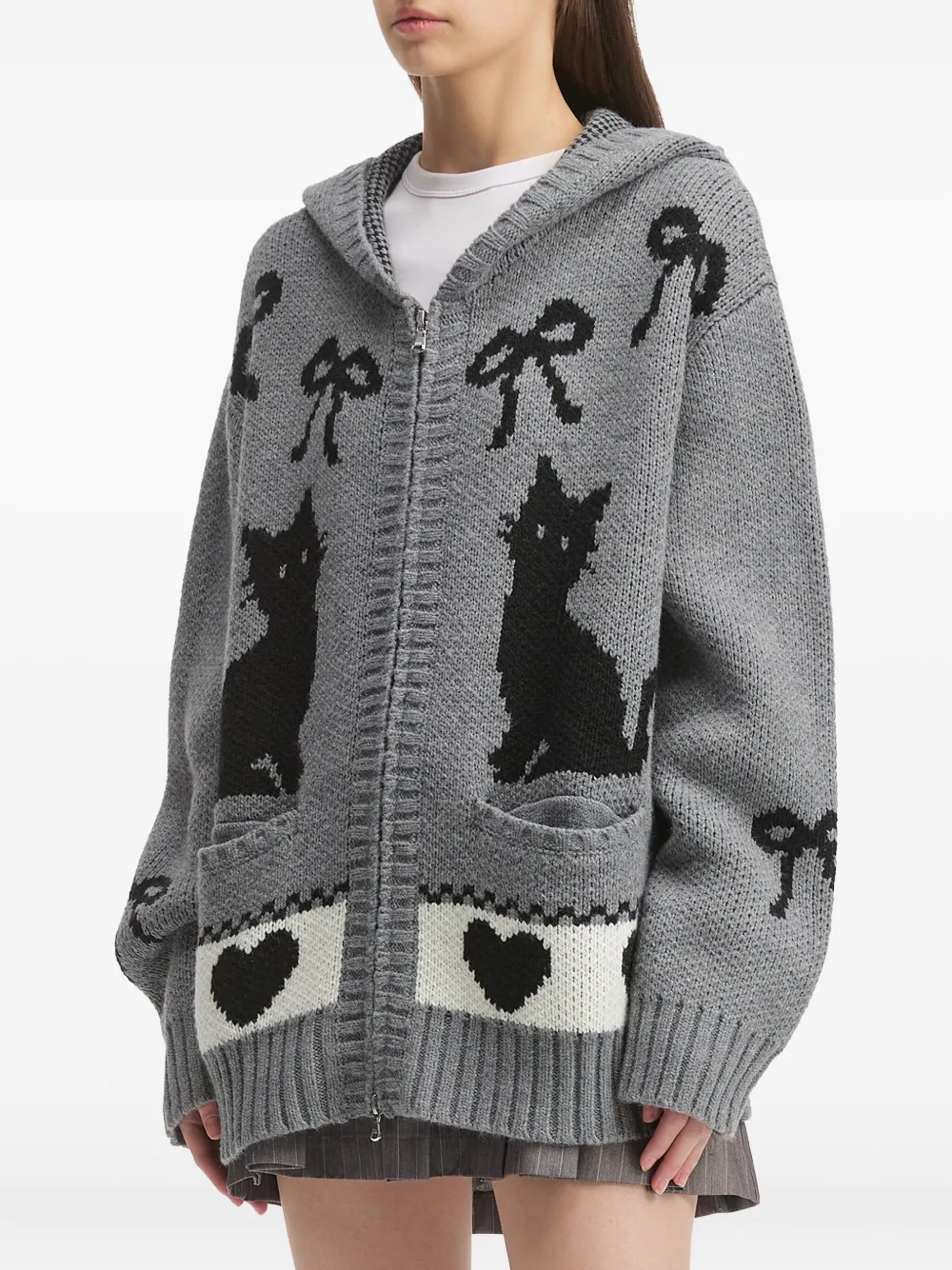 Tout A Coup Zip-up Hooded Cardigan In Gray