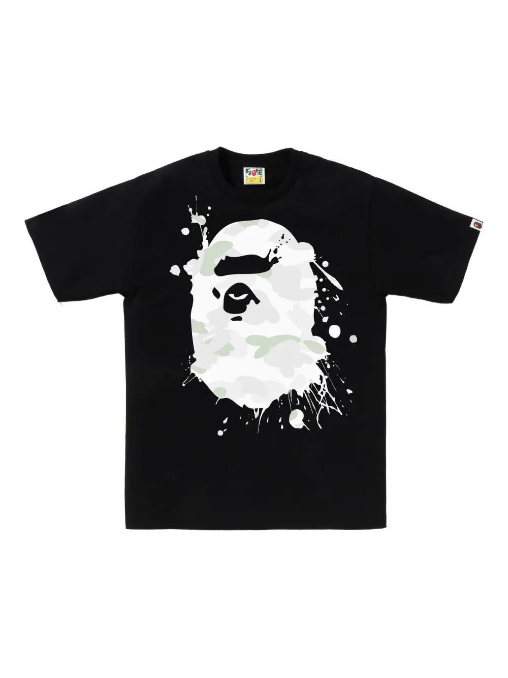 A Bathing Ape Camo-print Paint-splatter T-shirt In Black