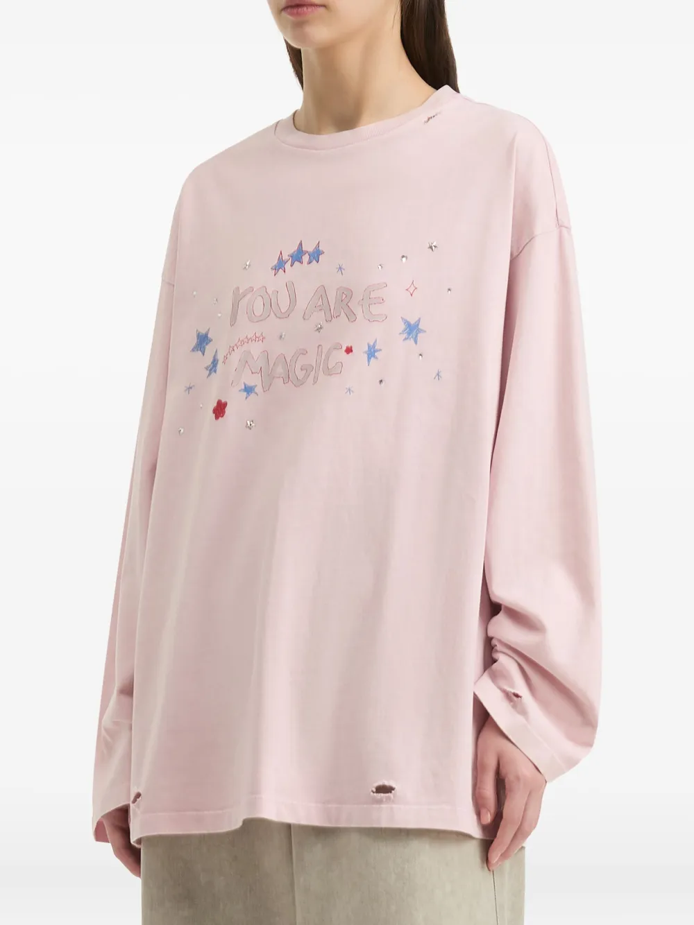 B+ab Distressed Long-sleeve Top In Pink