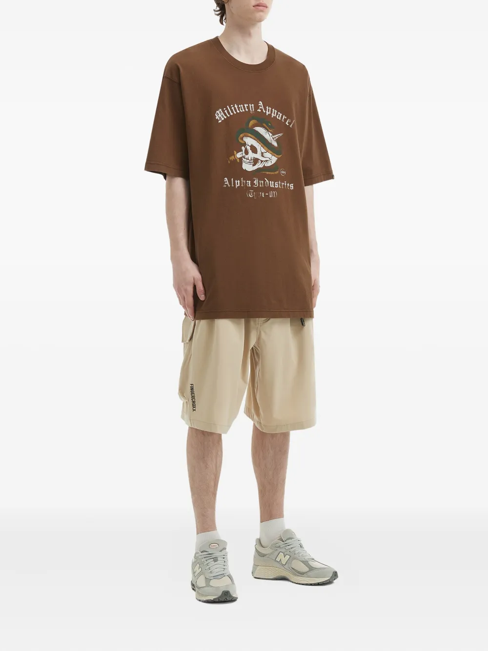 Alpha Industries T-shirt met doodskopprint - Bruin