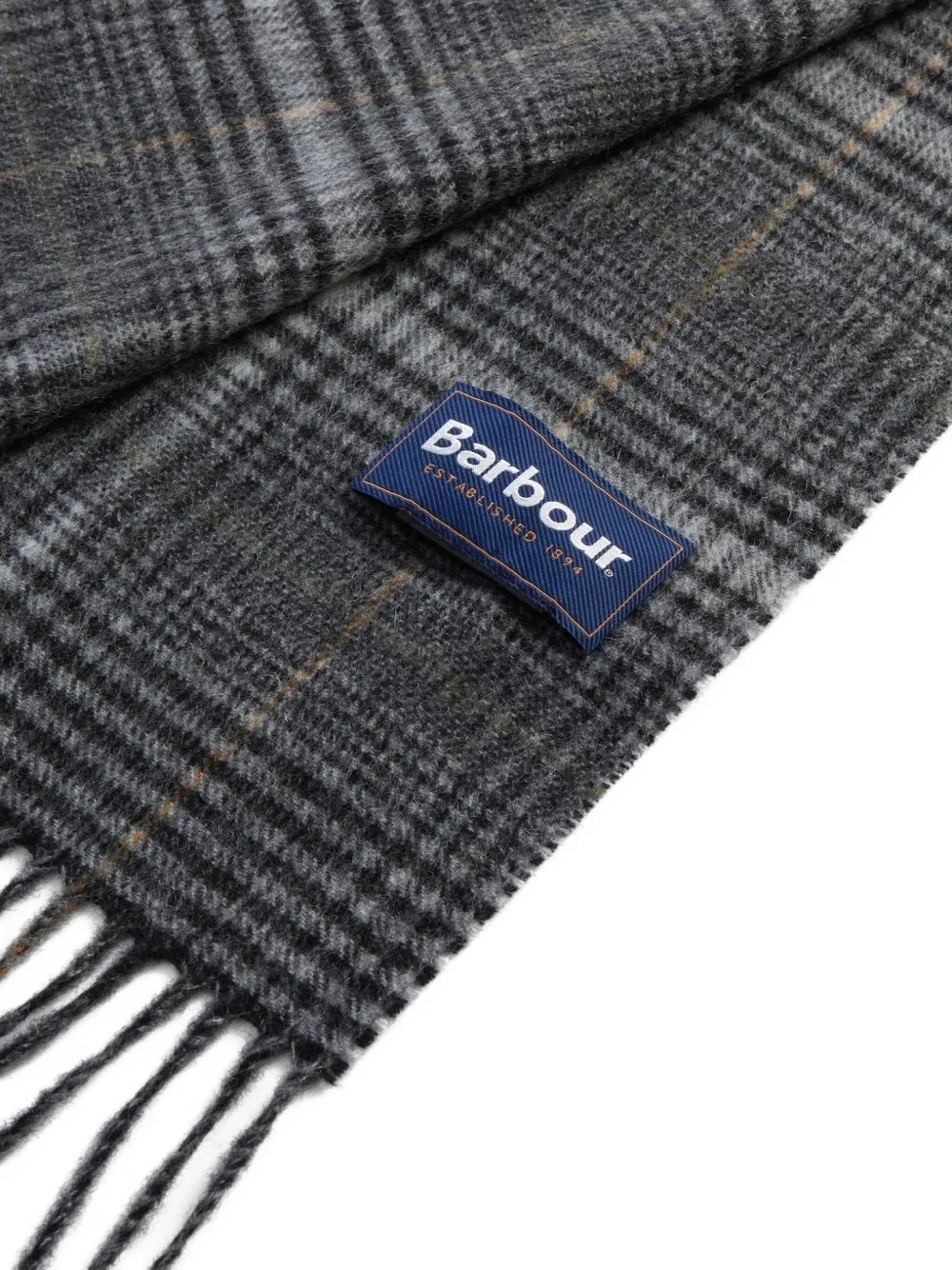 Barbour Check-fringe Scarf In Gray