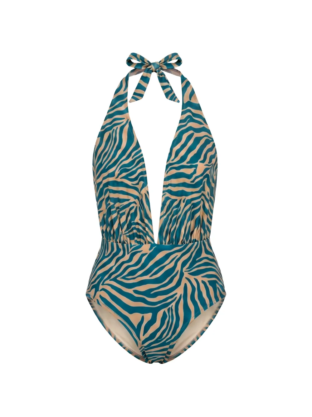 Anjuna zebra-print halterneck swimsuit - Blu