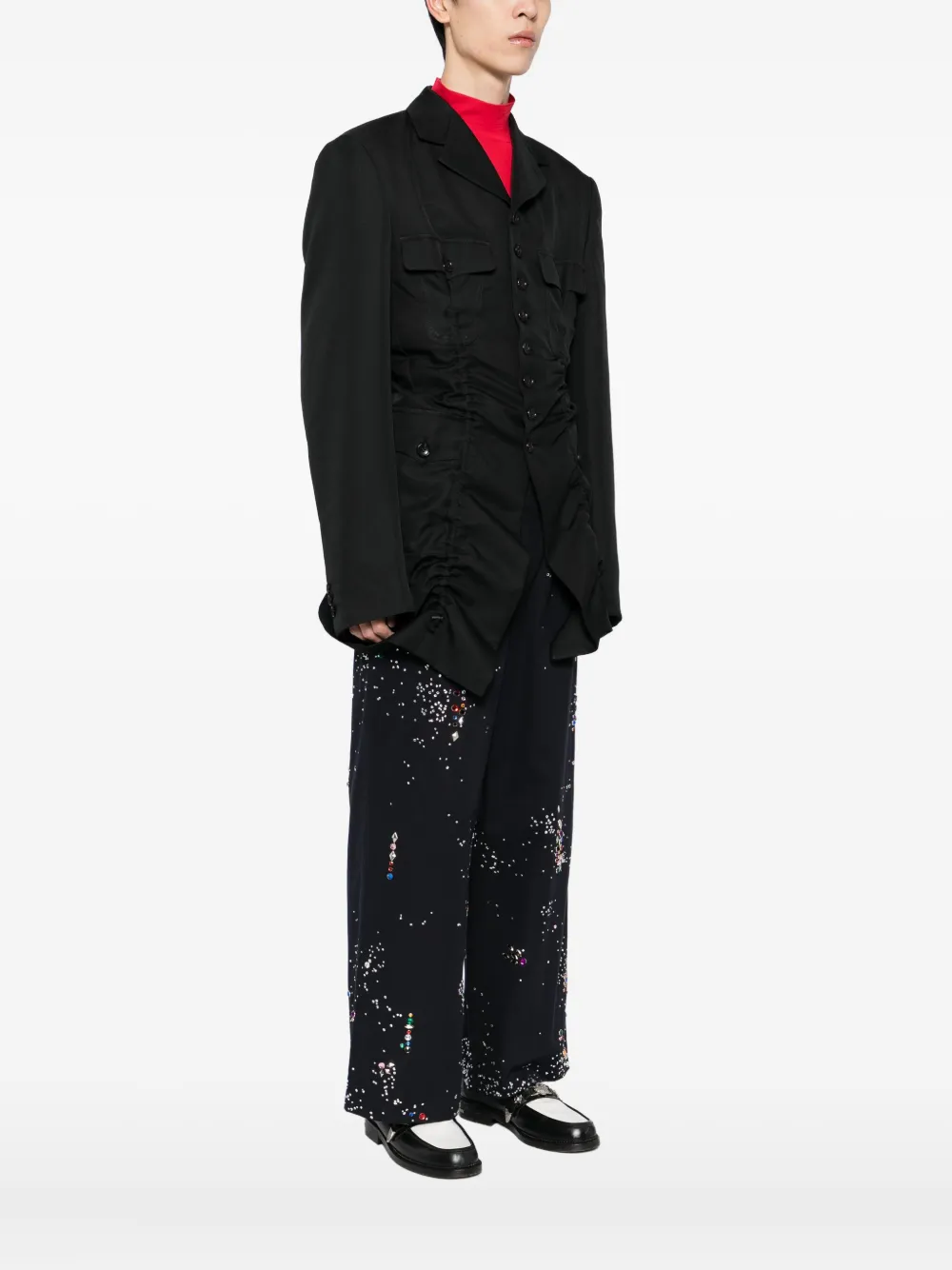 Comme Des Garçons Homme Deux Ruched-detail Jacket In Black
