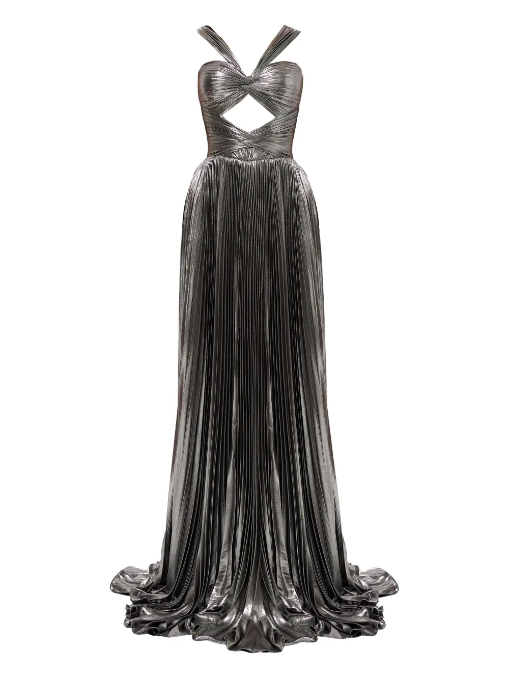 Iris Serban Pleated Twist-front Dress In Silver