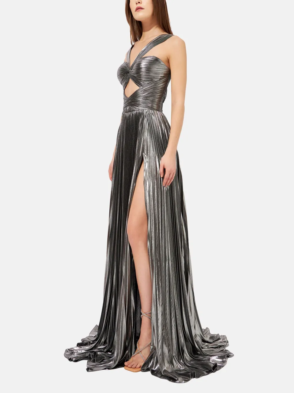 Iris Serban Geplooide jurk met gedraaide voorkant Zilver