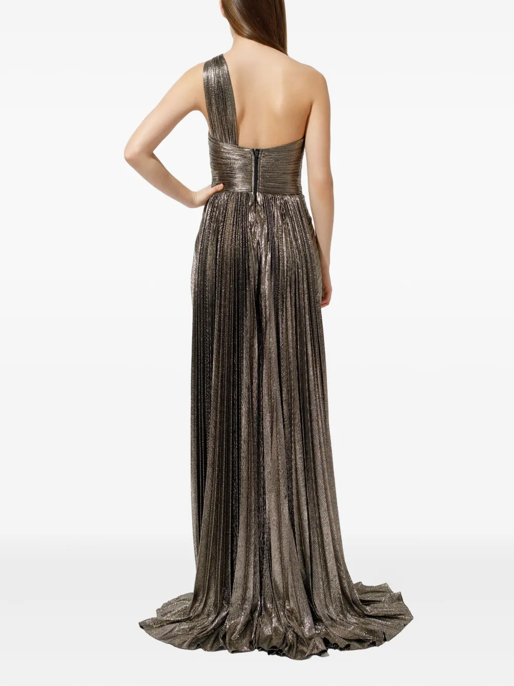 Iris Serban Alba Pleated One-shoulder Dress In Brown