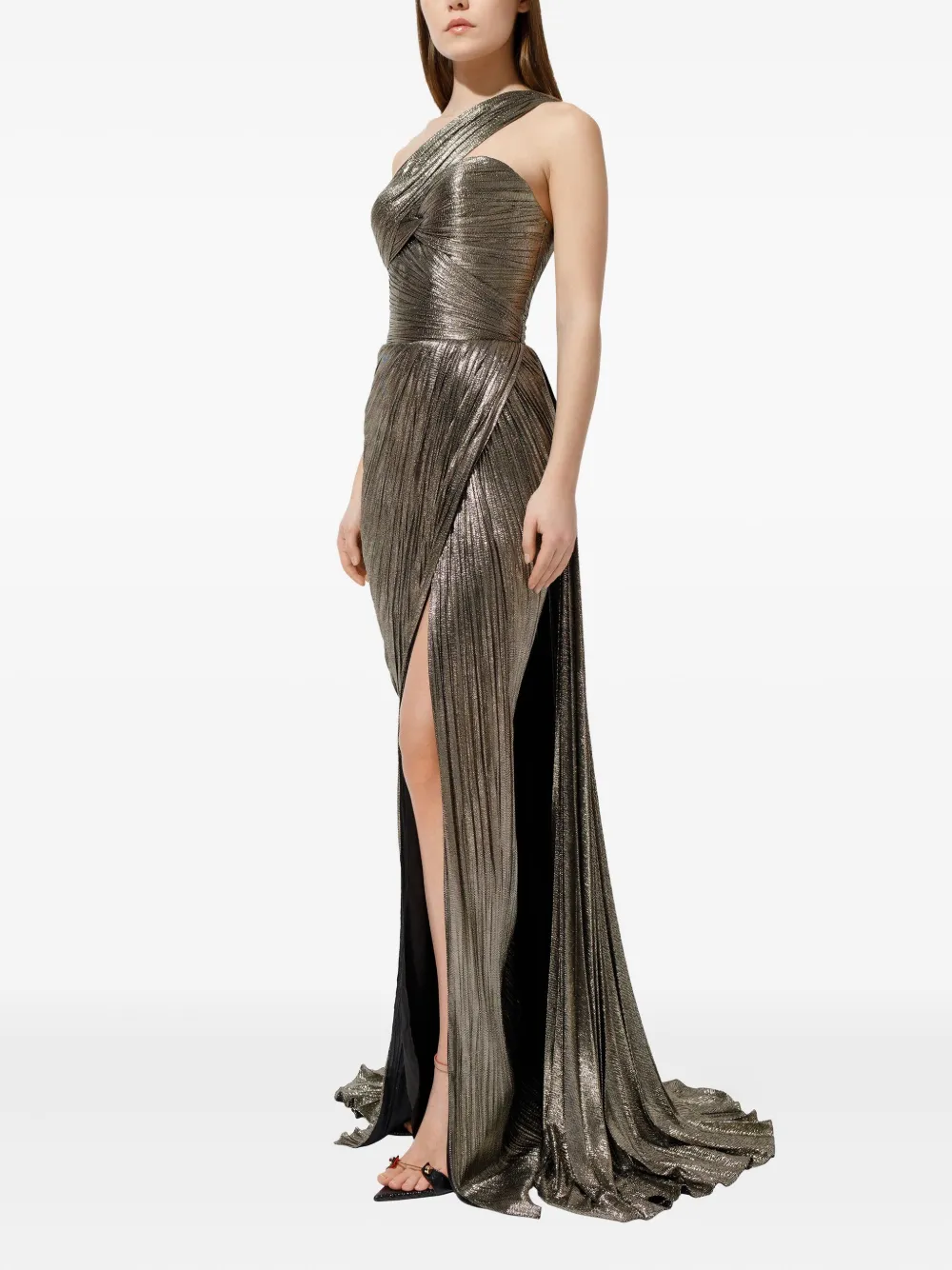 Iris Serban Alba Pleated One-shoulder Dress In Brown