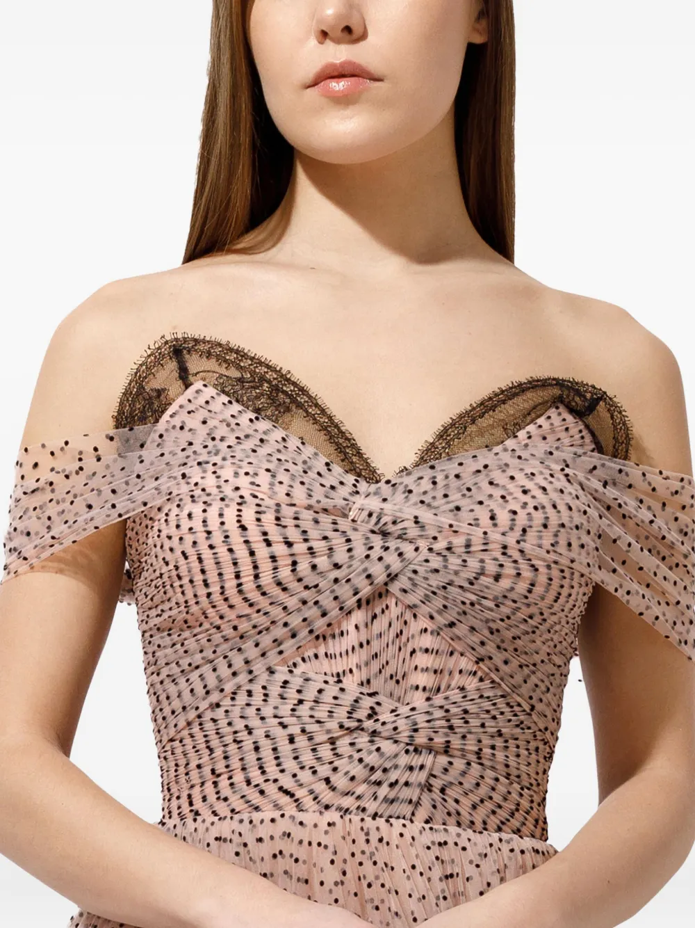 Iris Serban Off-shoulder jurk met stippen Roze