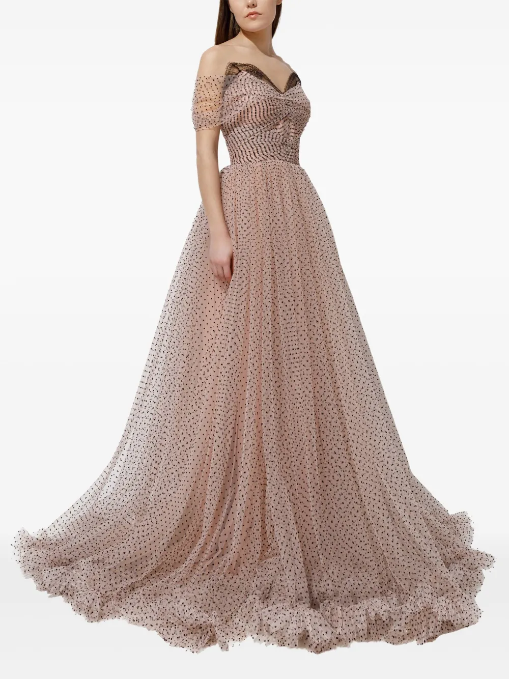 Iris Serban Off-shoulder jurk met stippen Roze