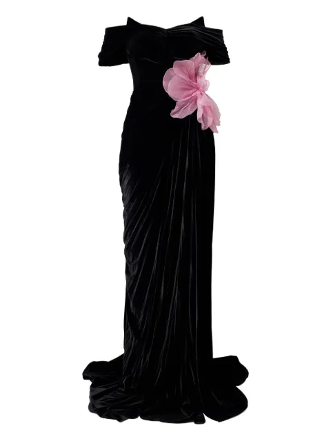 Iris Serban off-shoulder velvet flower dress