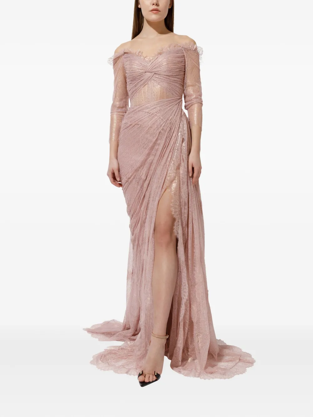 Iris Serban pleated lace dress - Roze