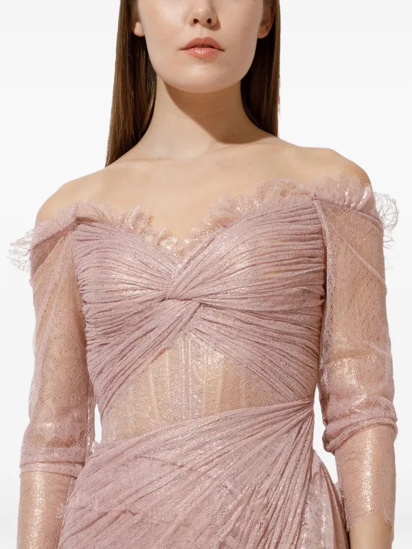 Iris Serban Pleated Lace Dress | Pink | FARFETCH
