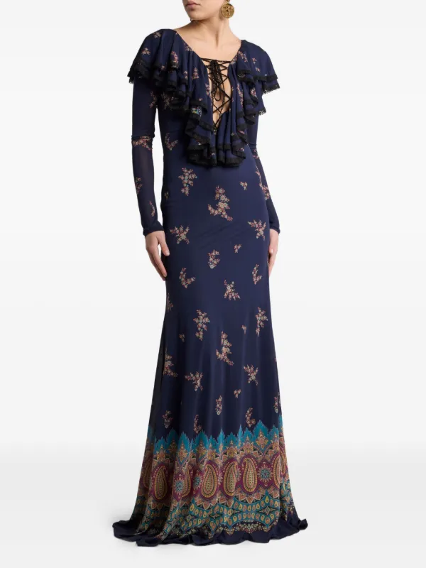 green emerald velvet dress Etro Size 46 Black Viscose Long Sleeve Bead Detail Low Back Evening Gown —  Labels Resale Boutique main image 1