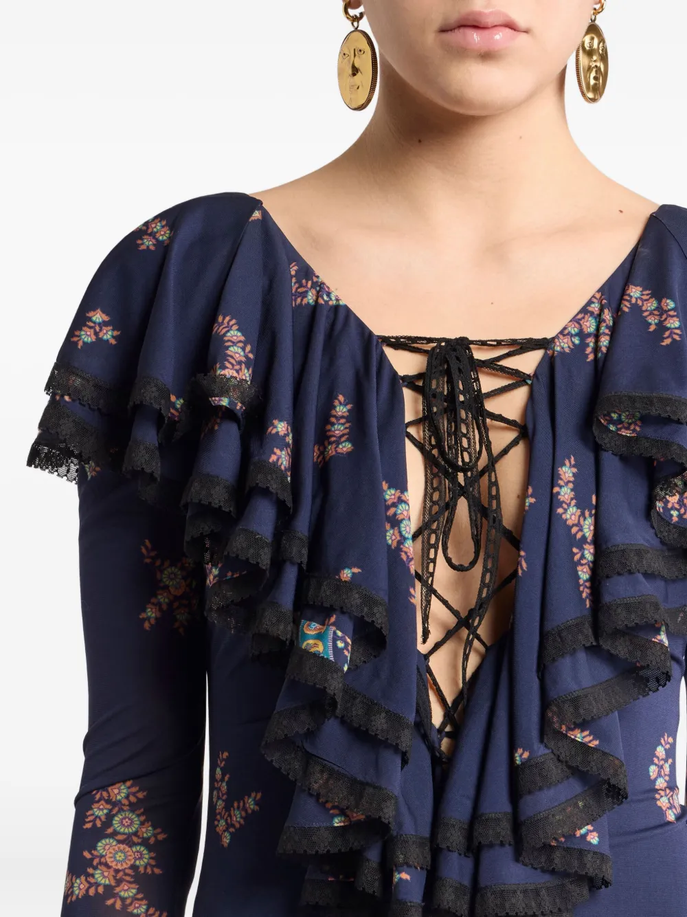 ETRO Maxi-jurk met paisley-print en veters Blauw