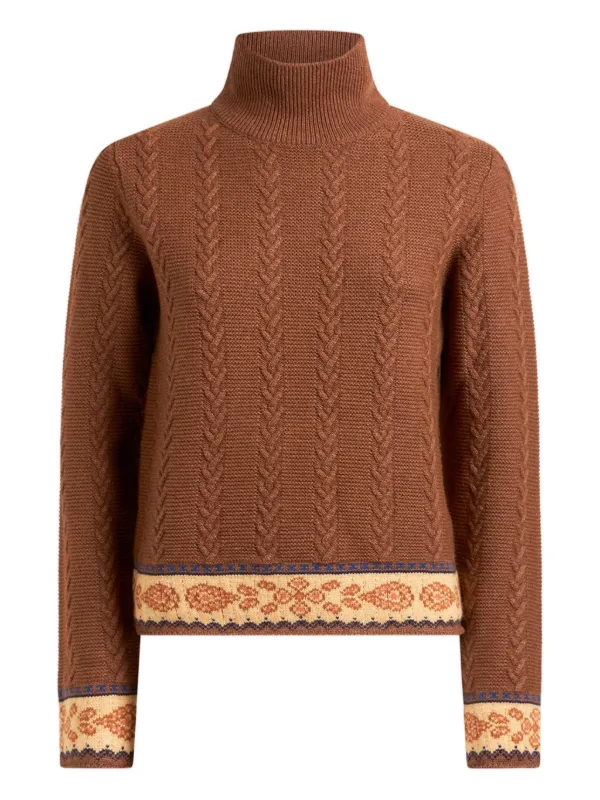 Etro Cable-knit Patterned Sweater in Brown