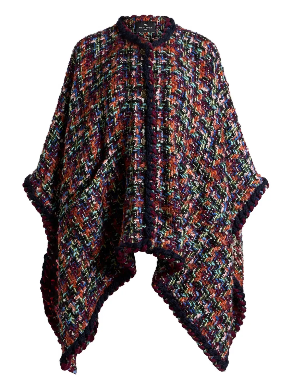 ETRO tweed pom-pom trim cape | Black | Image 1