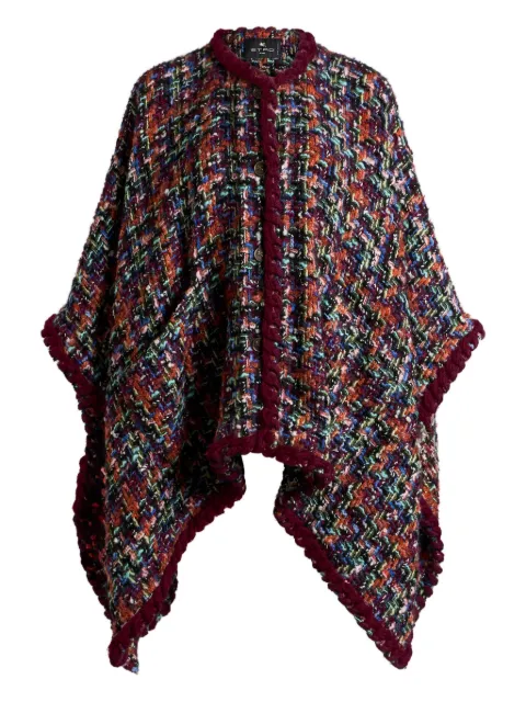 ETRO tweed pom-pom trim cape