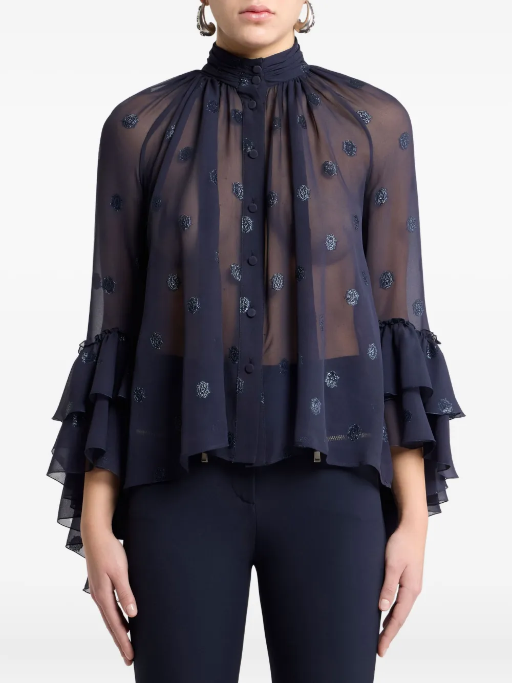 ETRO Georgette blouse met ruches Blauw