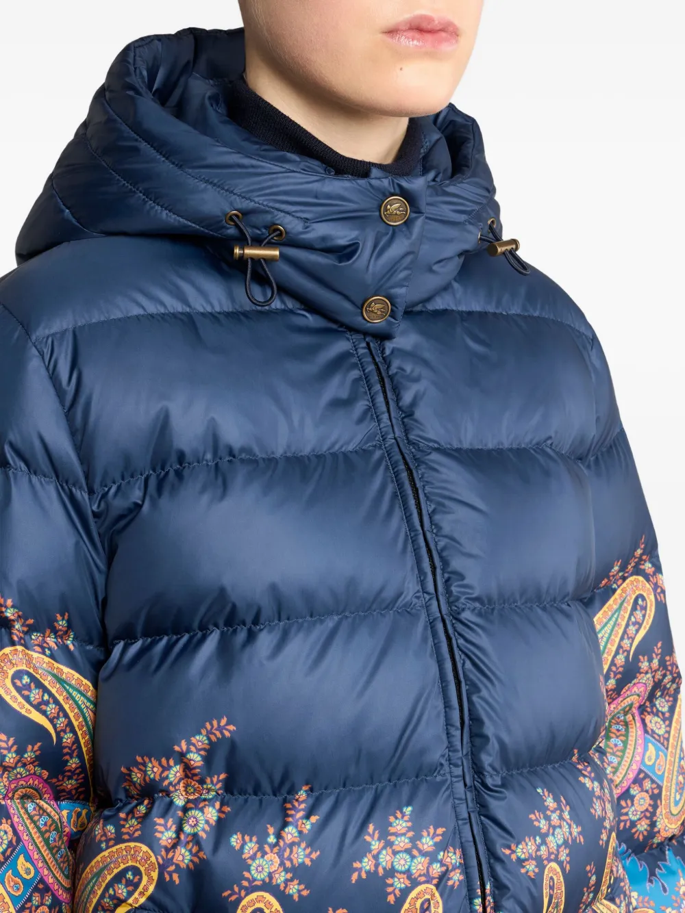 Etro Long Hooded Quilted Jacket With Paisley Pattern In Multi