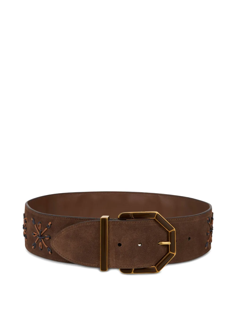 ETRO suede embroidered geometric buckle belt | Brown | Image 1