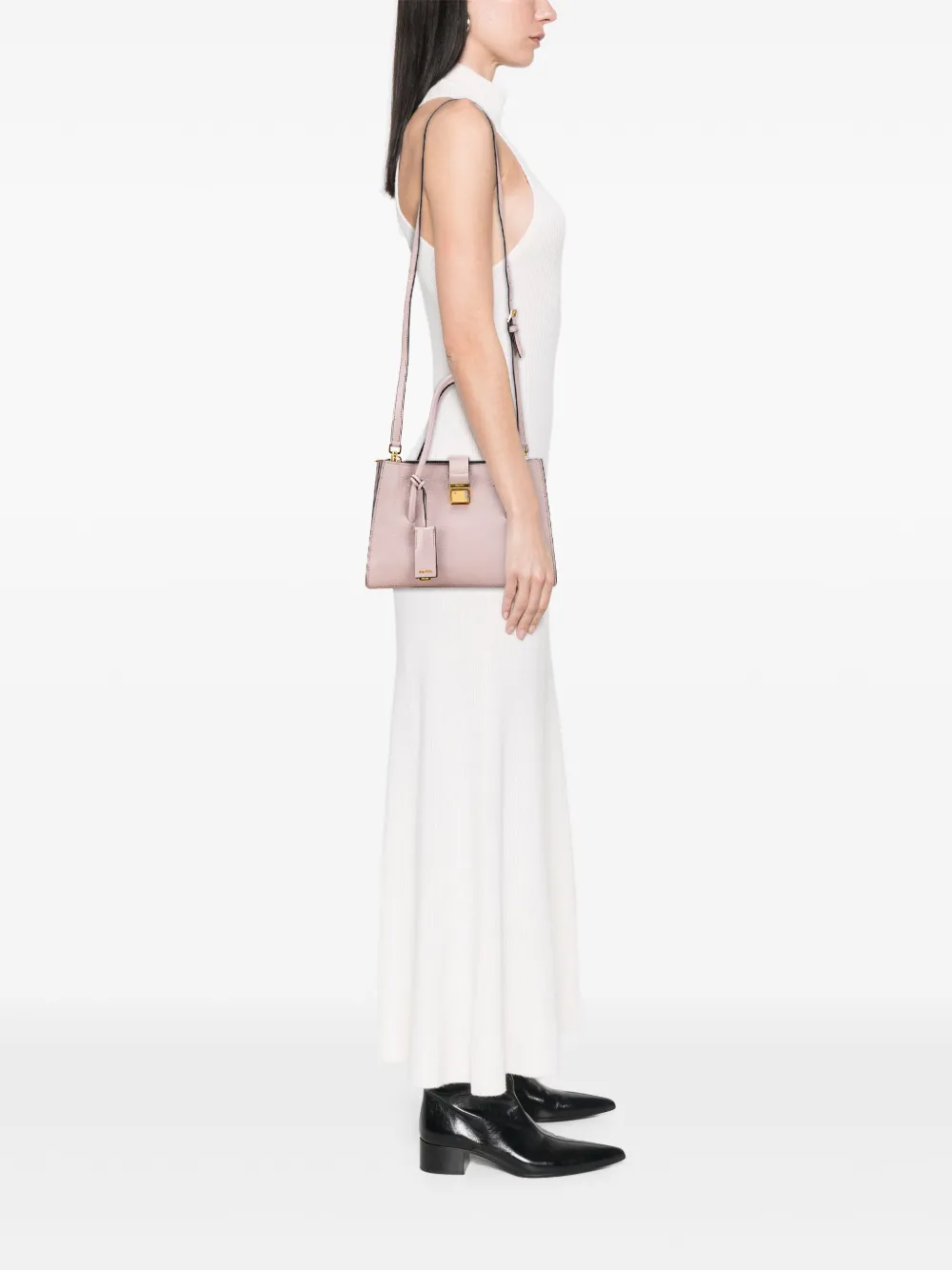 Pre-owned Miu Miu 2010-2025 Goatskin Madras Push Lock Tote Satchel In Pink