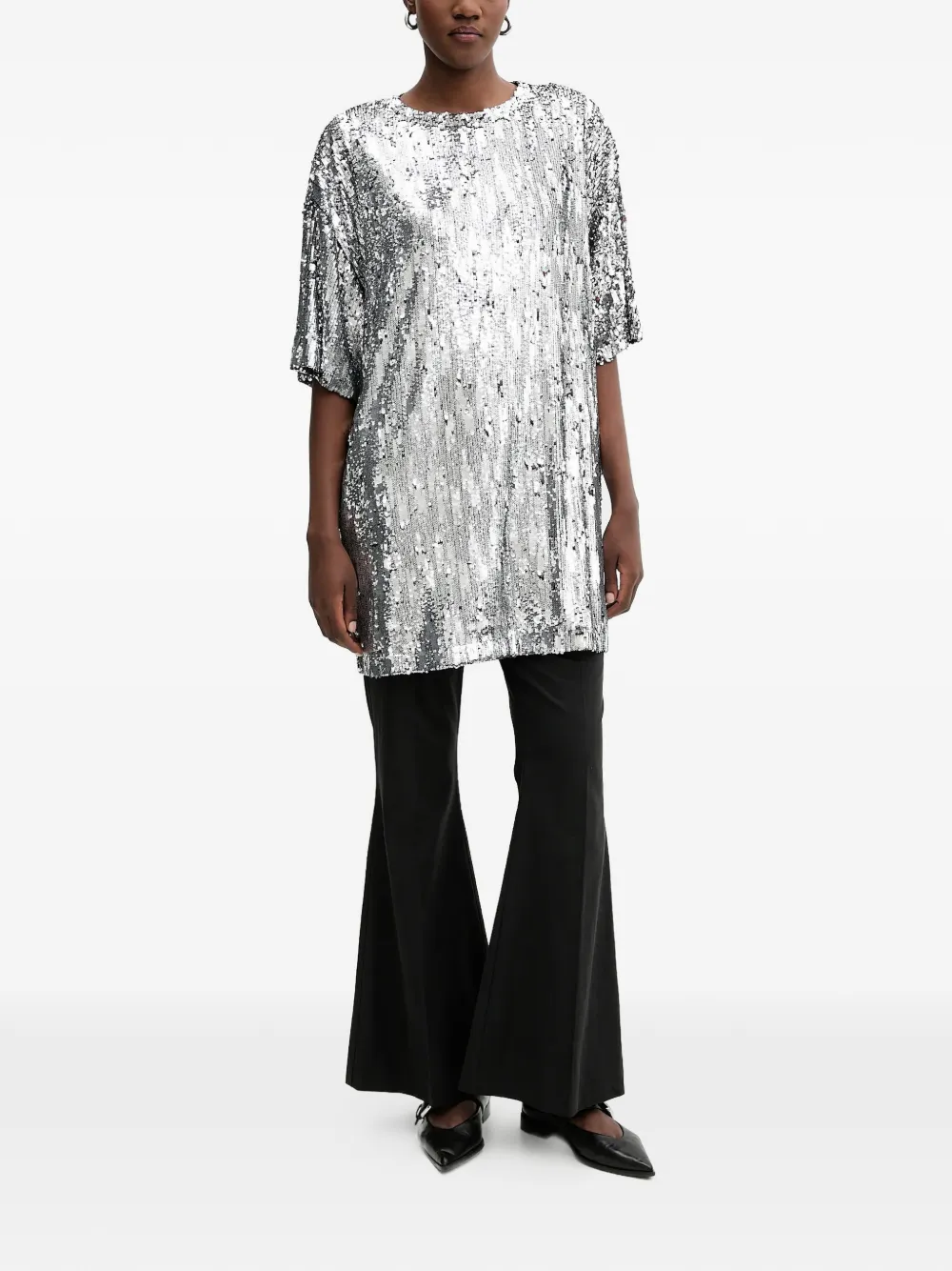 Aniye By Lul&ugrave; T-shirten mini-jurk verfraaid met pailletten - Zilver