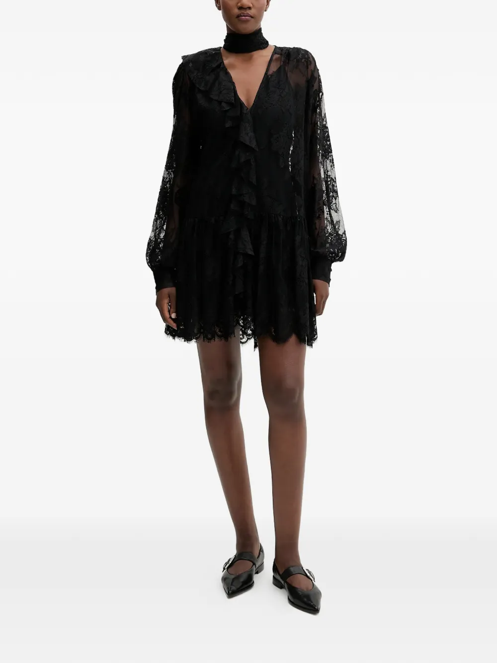 Aniye By Mini-jurk met ruches en kant - Zwart