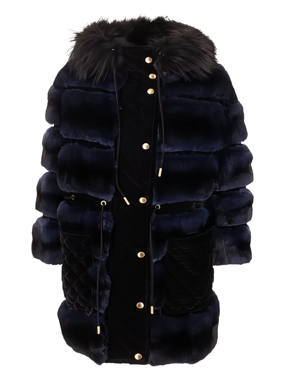 Fendi Fur Quilted Coat In Blue