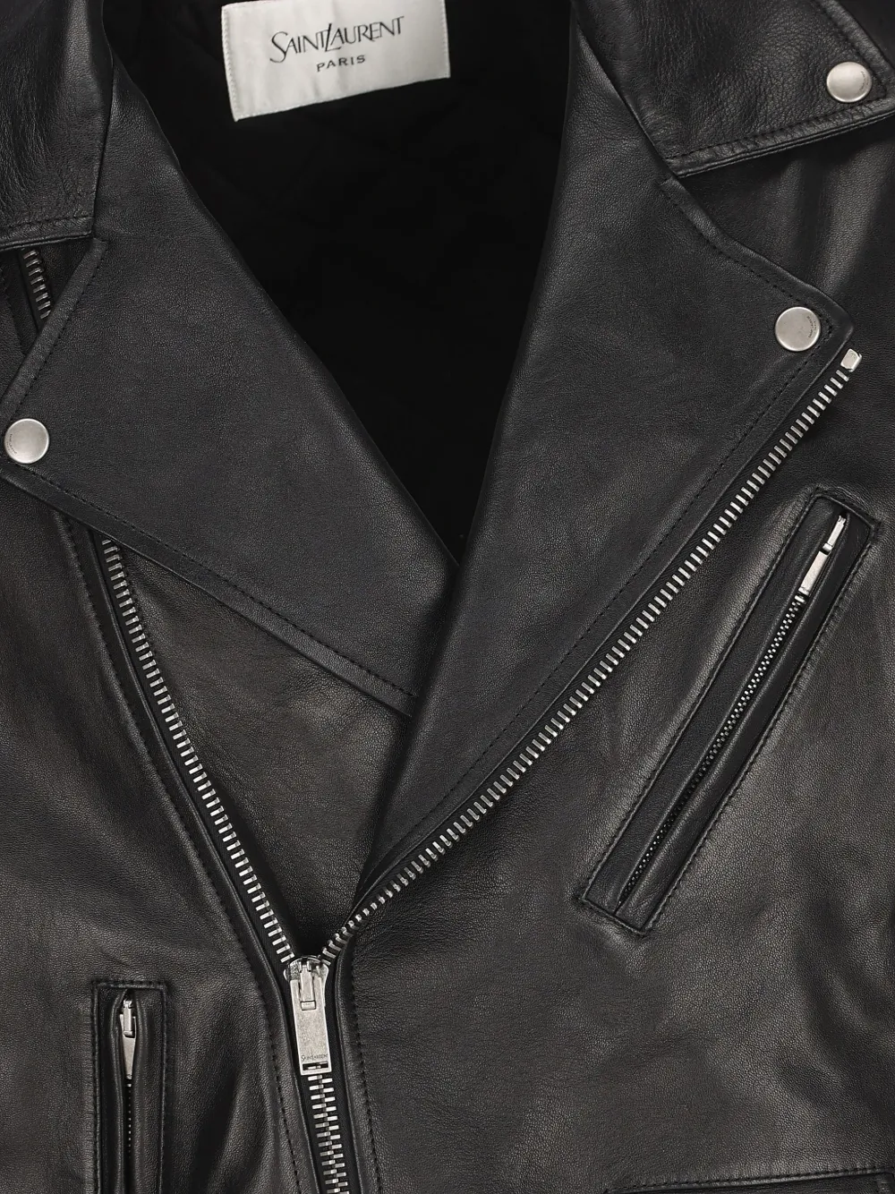 Saint Laurent Zipped Two-away Collar Leather Jacket In Black