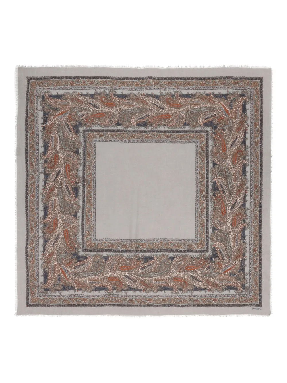Saint Laurent Paisley-motif Cashmere Scarf In Gray
