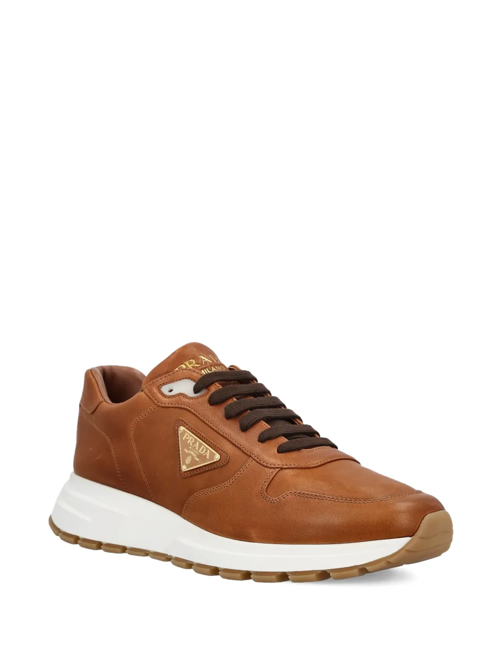 Prada Prax 01 leren sneakers met logo Bruin
