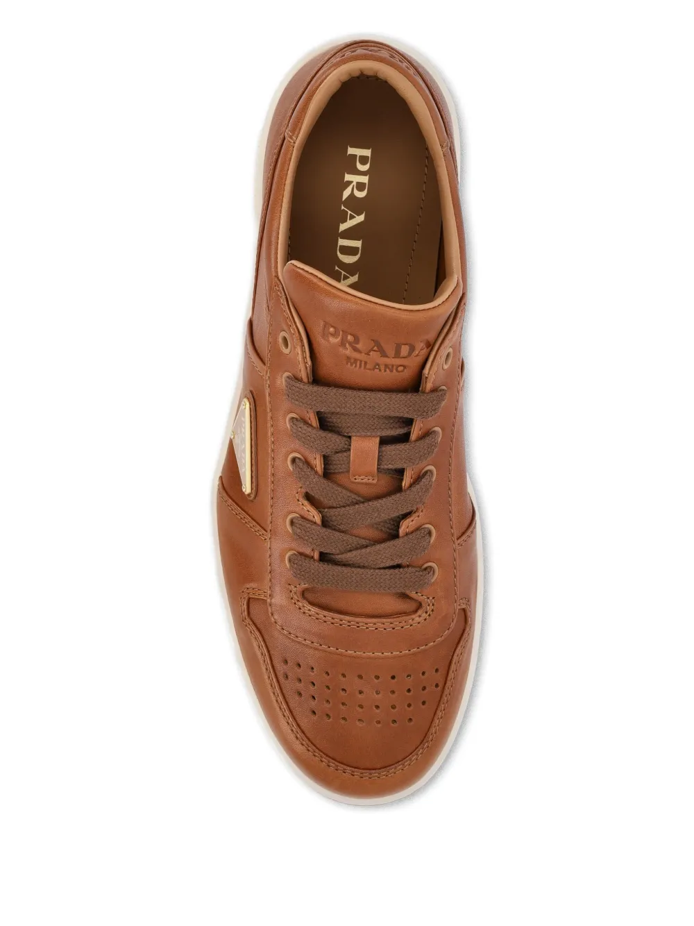 Prada Downtown leren sneakers met logoplakkaat Bruin