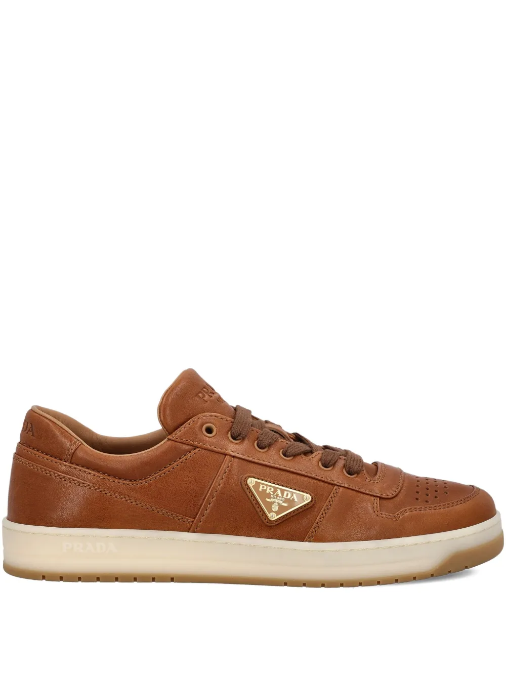 Prada Downtown leren sneakers met logoplakkaat Bruin