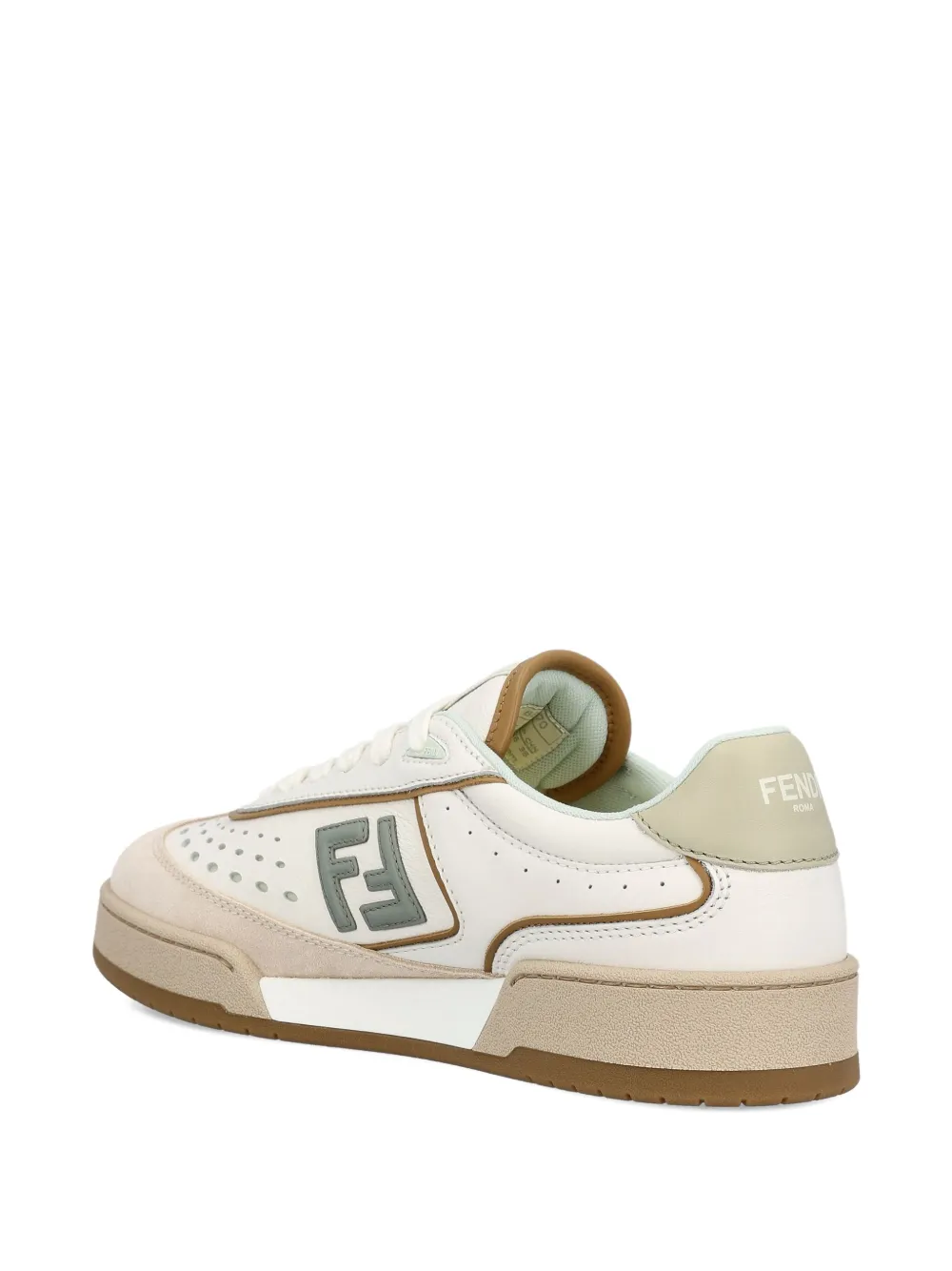 Fendi Leather Sneakers With Panelled Design And Contrast Sole In Neutral