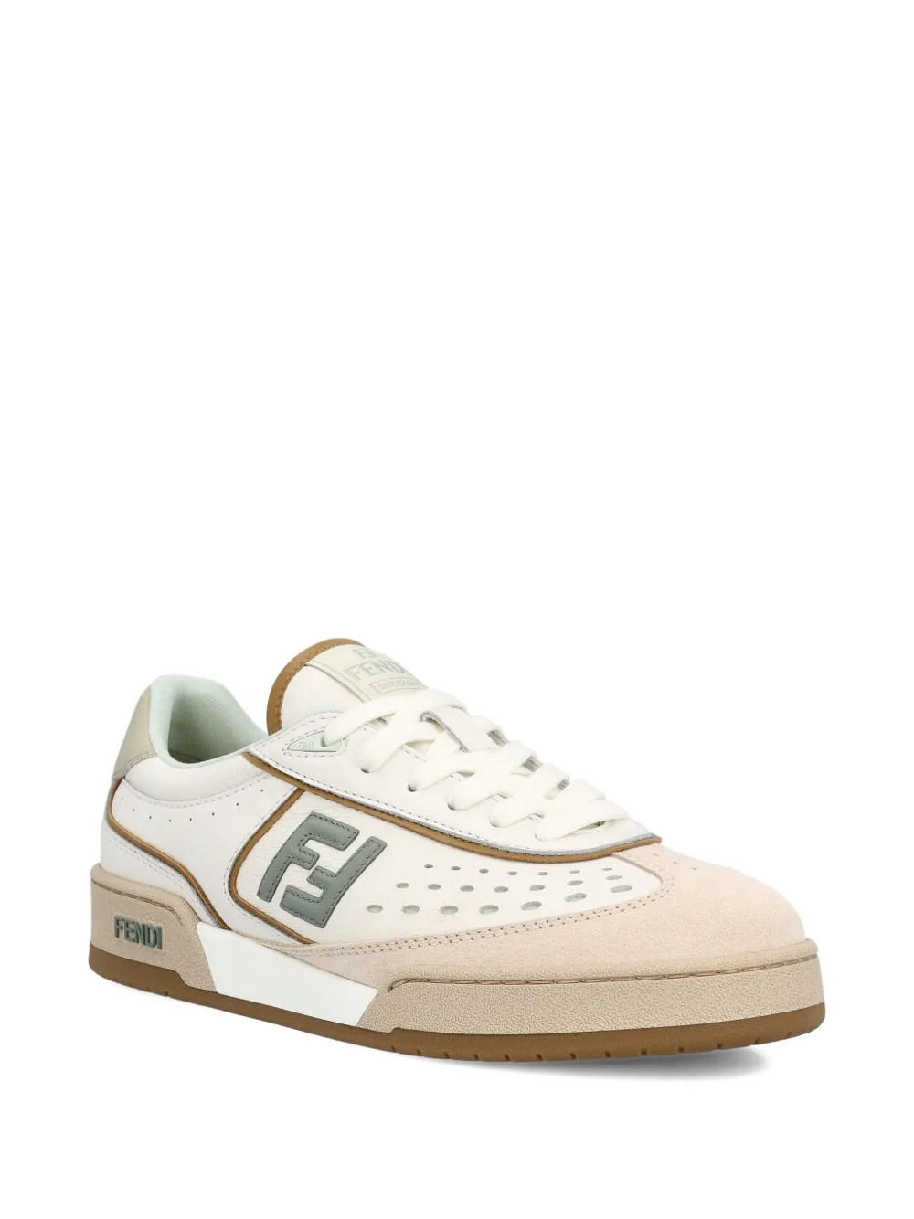 Fendi Leather Sneakers With Panelled Design And Contrast Sole In Neutral