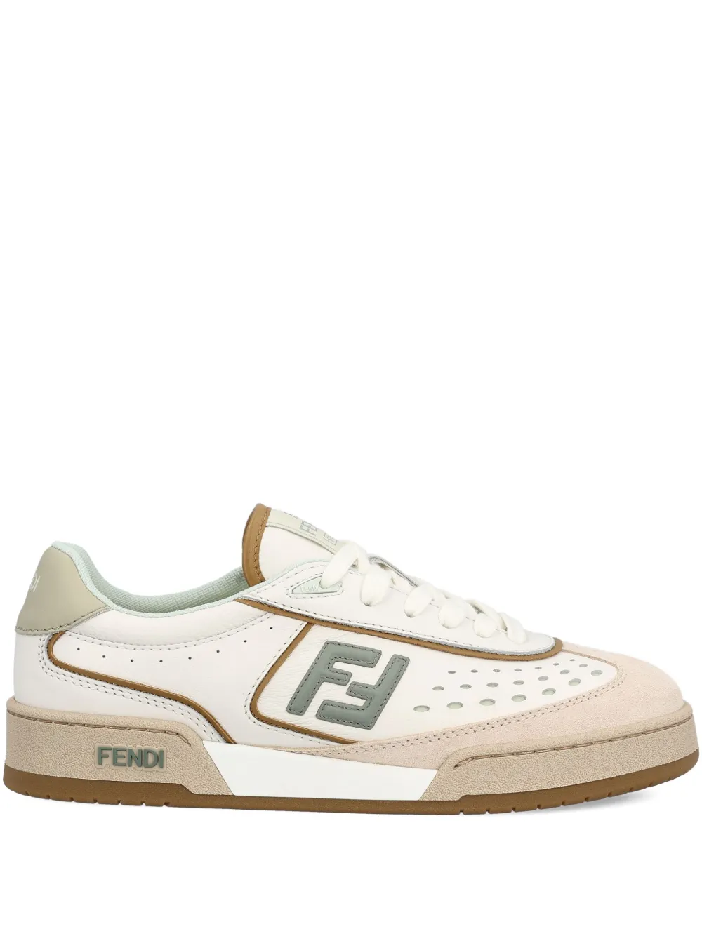 Fendi Leather Sneakers With Panelled Design And Contrast Sole In Neutral